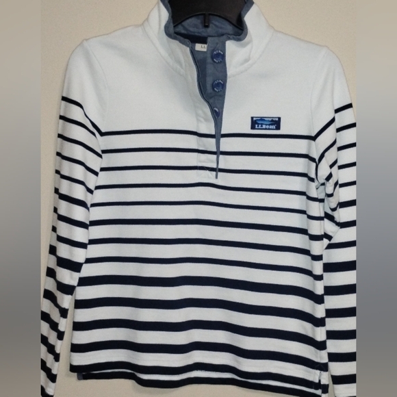 L.L. Bean Tops - LL Bean Pullover Sweatshirt Womens XS Blue White Striped Mock Neck LS